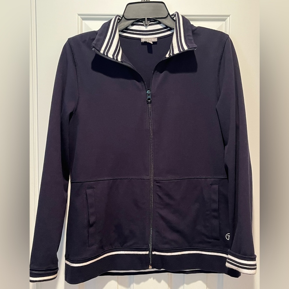 Talbot’s Soft and Comfy, Navy and White Zip Up Jacket with Pockets!